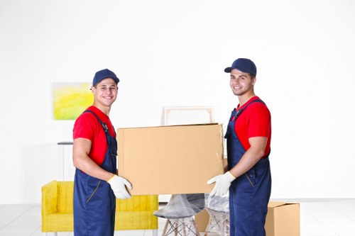 Office relocation planning with boxes and desks in Westend