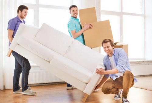 Packed moving boxes ready for house removals in Westend